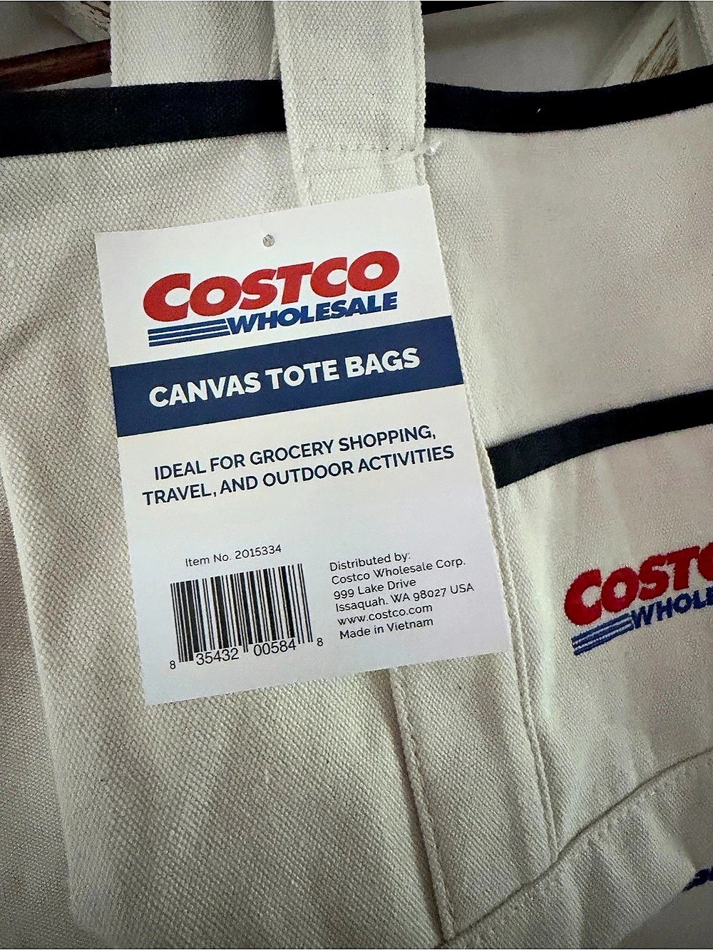 VIRAL Costco Canvas Tote Bags Set of 2 White & Red Tote Bags NWT - Picture 7 of 7